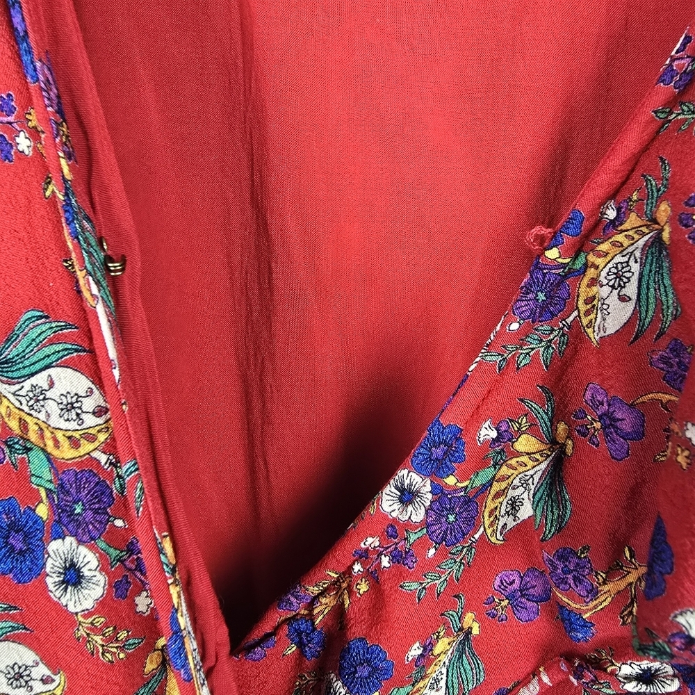 MAEVE BY ANTHROPOLOGIE Rosalia Wrap Dress Ruffled Floral Red Womens Size 12 - Picture 5 of 16